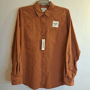 Ariat Billie Jean LS Rust Textured Cotton Button-Up Relaxed Fit Western Rodeo M